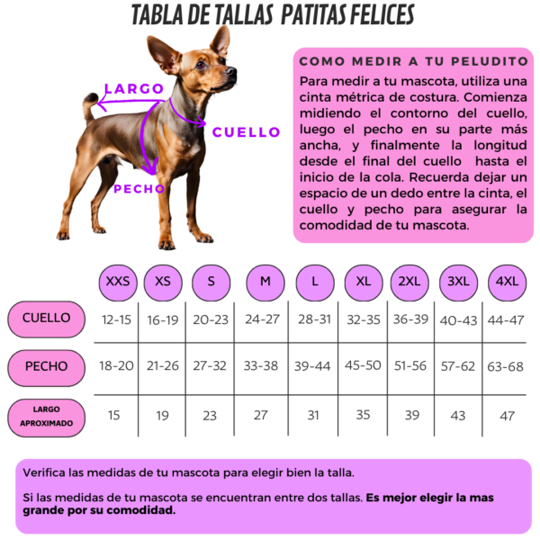 Como medir a tu mascota con la tabla de medidas Patitas Felices: perros y gatos. Tallas para collares, arneses y ropa. #tallasmascotas #patitasfelices"